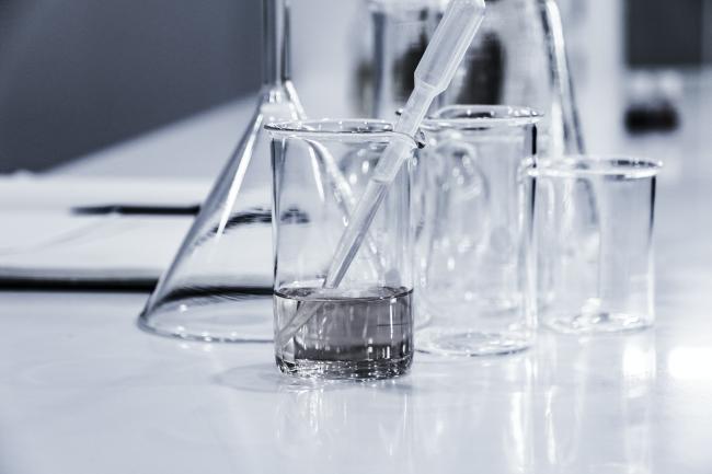 Chemical glassware on a counter