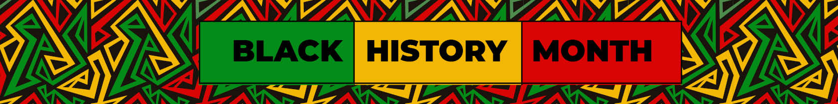 Black, red, yellow and green geometric shapes bordering the words "African American History"