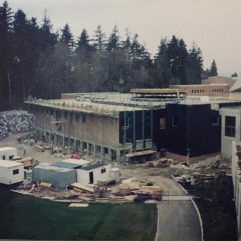 Construction photo of the back of SMATE with first floor