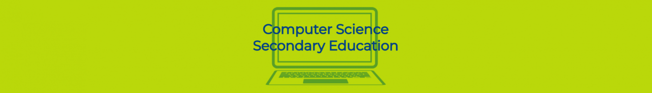 Computer Science Secondary Education with a line drawing of a computer in the background