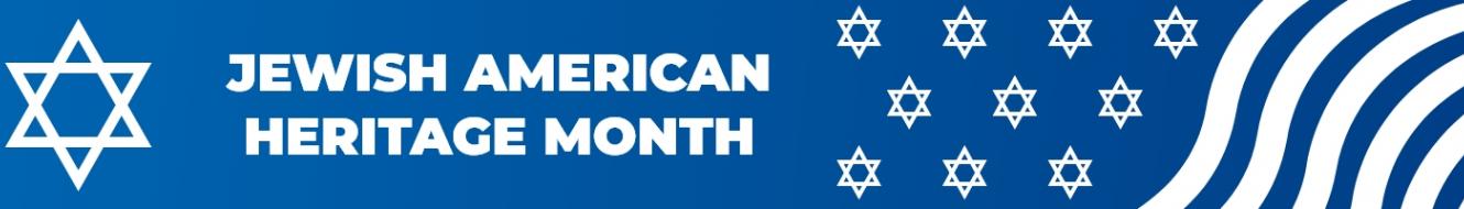 "Jewish American Heritage Month" on a blue background with stars and stripes