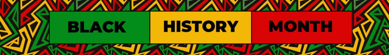 "Black History Month" surrounded by patterns in red, yellow and green